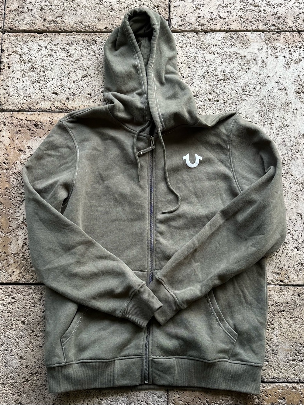 True Religion Olive Green Zip-Up Hoodie XL NWT